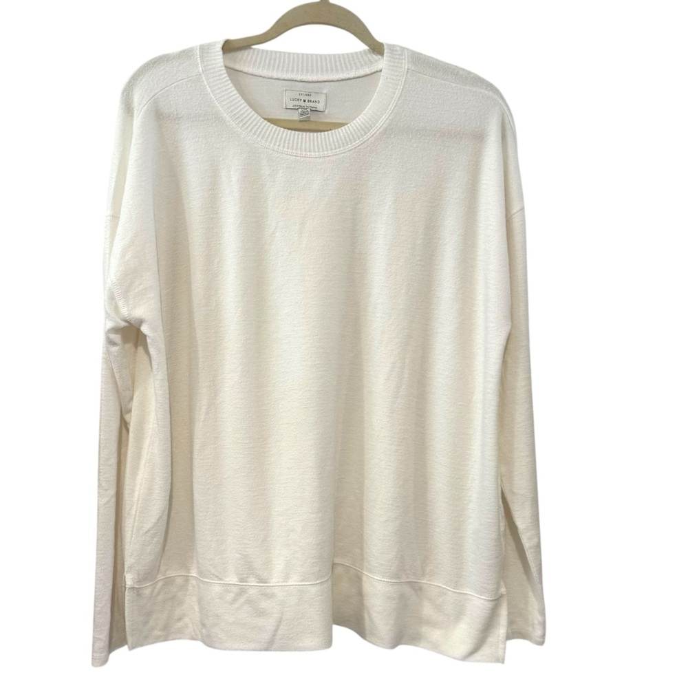 Lucky Brand Cream White Fuzzy Long Sleeve Pullover Sweater Size Large